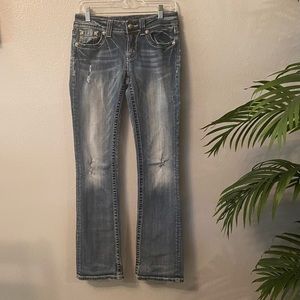 👖♥️Miss Me Woman’s Distressed Rhinestone Boot Cut Blue Jeans Size 27